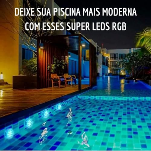 Luminaria Led Piscina Aquário C/Controle Submerso Rbg Prova Dágua 16 Cores
