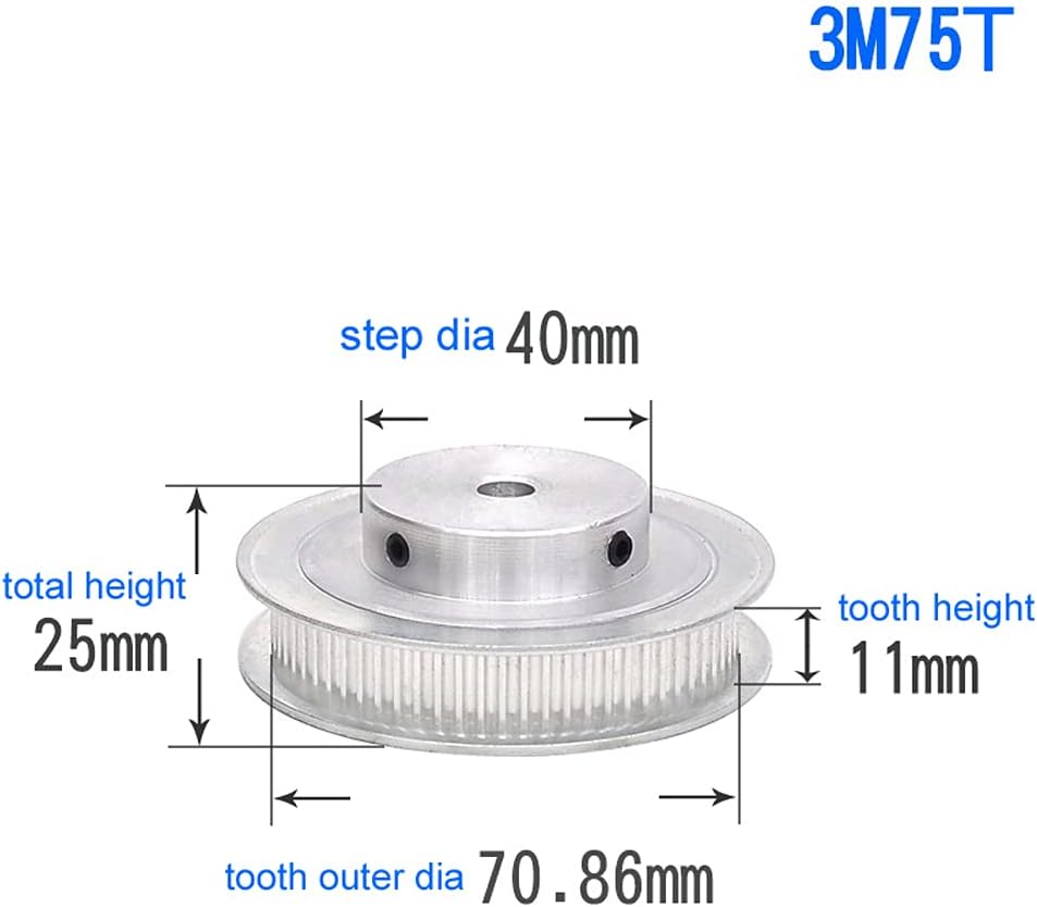3M-75T Timing Belt Drive Pulley 20mm Bore 3mm Pitch Synchronous Wheel For 10mm Width Belt (bore: 20mm)