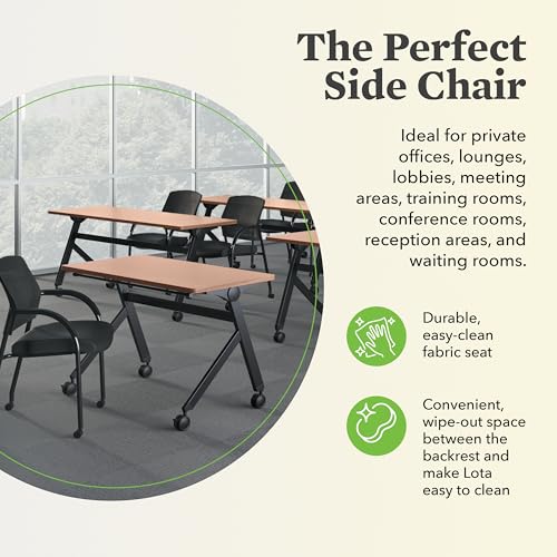 Image of HON Lota Mesh Office Chair with Arms and Casters, Guest and Conference Desk Chair for Reception Areas, Waiting Rooms, and Offices, Fabric Seat, Stackable Design, Black