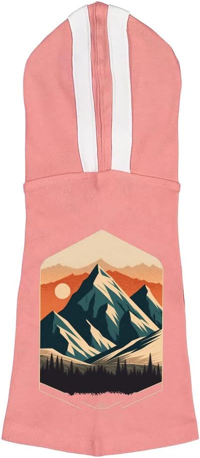 Mountain Design Dog Shirt with Hoodie - Sunset Dog Hoodie - Cool Art Dog Clothing - Pink White, XL
