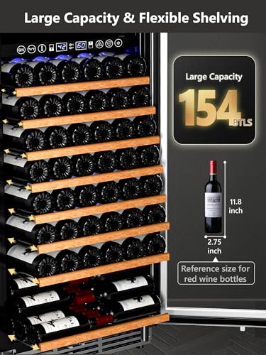 154 Bottle Wine Refrigerator, 24 Inch Wine Fridge Dual Zone with Adjustable Shelf, Wine Cooler with Double Pane Glass Door, Advanced Temp Control, Low Noise, Wide Large Wine Cooler Refrigerator