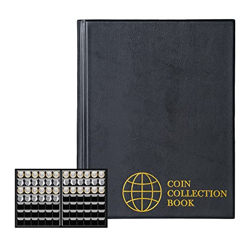 Álbumes de monedas de 420 bolsillos, 30 x 28 milímetros/ 1.2 x 1.1 pulgadas, cuadrícula, negro, 10 páginas, soporte para colección de monedas, Negro clásico CS0242BK