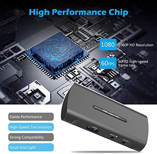 HDMI Capture Card, HD Game Capture HDMI to USB Video Capture Device for Live Streaming Game Recording Screen Sharing, 60fps Video Grabber with Microphone In and Audio Out for Nintendo Switch / Xbox
