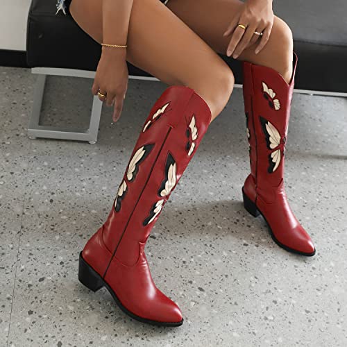 keleimusi Butterfly Knee High Boots for Women Cowgirl Autumn Western Almond Toe Shoes3