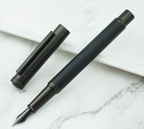 Vista 38 de Hongdian - Pluma estilográfica de bosque azul oscuro, punta extrafina, 0.015 in, hermosa textura de árbol, excelente pluma de escritura de metal