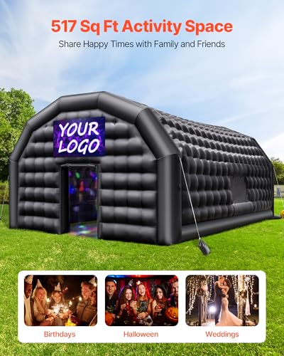 Image of VEVOR Inflatable Nightclub, 26.2 x 19.7 x 13.1 ft Inflatable Party Tent with 1100W Blower & Sandbag, Ventilated Blow up Night Club with 2 Windows, Air Cube House for Event Birthday Wedding Party