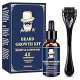 Jurgen K Beard Growth Kit, Upgraded Beard Growth Oil (2Oz) w/Biotin & Castor Oil, Beard Massager for Patchy/Spot Beard, Beard Kit for Men's Daily Grooming, Valentines Gifts for Him Boyfriend Husband
