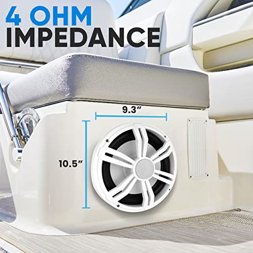 Pyleusa Slim Marine Subwoofer - 400W 4 Ohm Waterproof Car Component Speaker System, Low Profile Pp Cone W/Rubber Edge, 40 Oz Magnet 2" Voice Coil, For Custom Audio Boat Truck Mobile Vehicle (White) #TOP4
