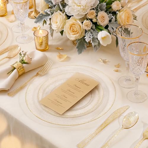 Image of WDF 120PCS Gold Plastic Plates- Disposable Gold Glitter Plates, Premium Heavy Duty 60-10.25 inch Dinner Plate and 60-7.5 inch Salad Plate for Wedding Baby Shower Spring Birthday