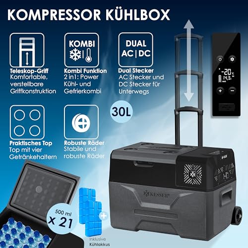 Kesser® Kompressor Kühlbox elektrisch Gefrierbox 30 Liter APP-Steuerung USB-Anschluss für Auto Lkw Boot