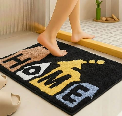 Image of HOMEKART Microfiber Bath Mat 2000 GSM, Super Soft & Absorbent Anti-Skid Bathroom Floor Mat, Quick Dry Door Mat for Bathroom, Bedroom & Kitchen (40x60 cm, Black & White) Pack of 1
