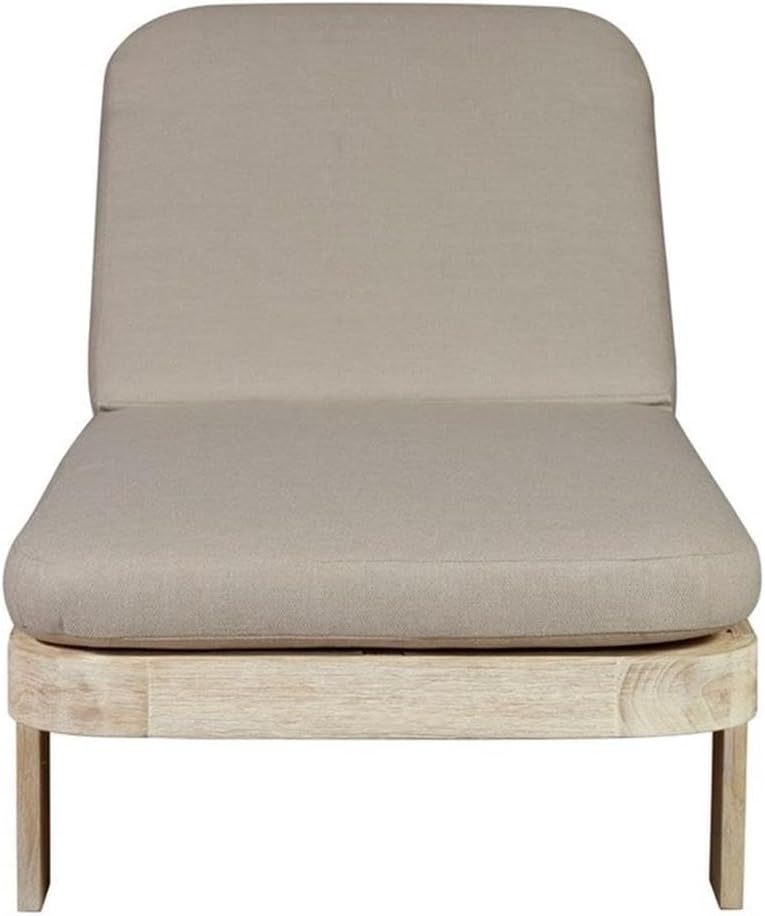 Pemberly Row Outdoor Solid Teak Wood Sun Lounger, Grey Cushions, Whitewash Finish, Weather-Resistant Contemporary Patio Furniture for Poolside or Outdoor Relaxation