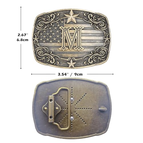 Image of Cowboy Belt Buckle for Men Vintage Western Rodeo Texas Initial Letter ABCDJMR to Z Belt Buckles