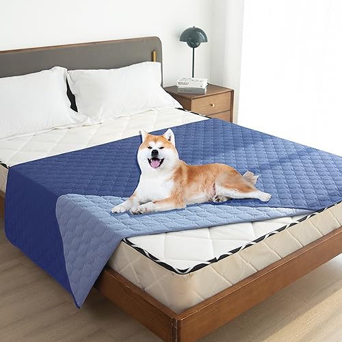 Image of gogobunny 100% Double Sided Waterproof Dog Blanket Soft Pet Bed Cover Reversible Protect Furniture Couch Sofa Car for Puppy Large Dog Cat (Dark Navy /Light Navy, 82x82 Inch (Pack of 1))