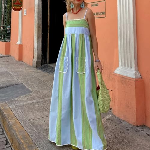 Image of Women Spaghetti Strap Flowy Long Dress Boho Floral Square Neck Maxi Dress Summer A-Line Dresses for Beach Vacation