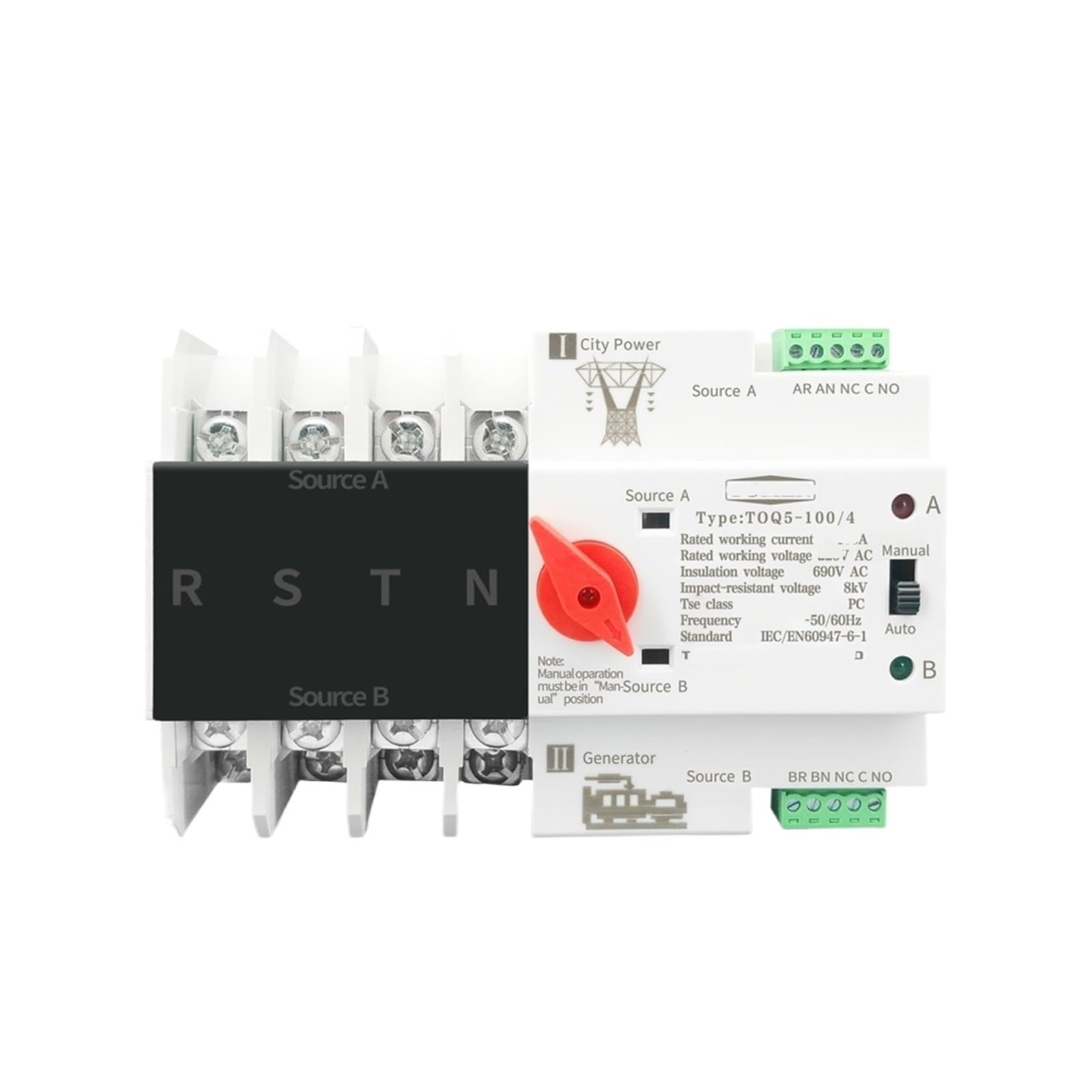 YFHGULBTK 3 Phase DIN Rail ATS Dual Power Automatic Transfer Switch Selector Uninterruptible Supply 4P 63A 100A 125A(100a,110V)
