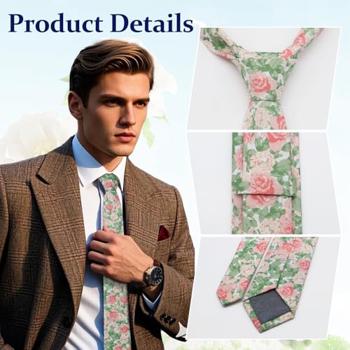 Image of Floral Ties Skinny Tie for Men, Cotton Mens Neckties for Weddings | 2.56'', floral, slim, soft and comfortable, men's neckties for casual, business, party, daily, dating