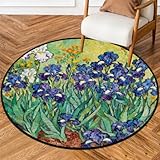 Drekrid Runder Teppich, 90 cm, florales Iris-Design, waschbar, kreisförmig, Eingangsbereich, Teppich, für Schlafzimmer, Wohnzimmer, Sofa, unter dem Esstisch, ästhetische Dekoration