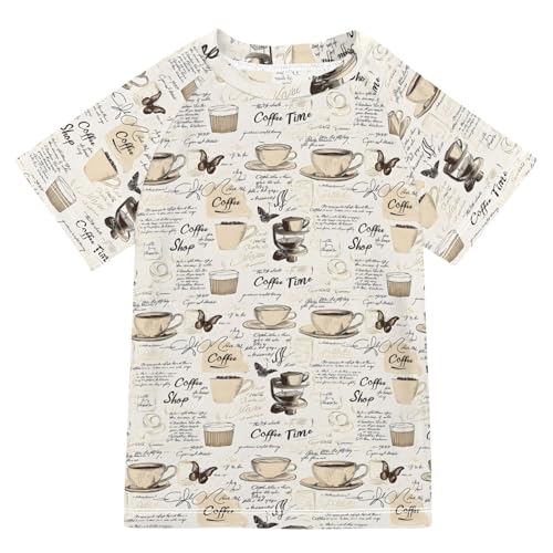 ALAZA Kids Rash Guard Boys Toddler Swim Shirts Short Sleeve Coffee Butterfly UPF 50+ 3T