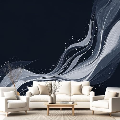 Fresque murale moderne et intissée avec lignes géométriques noires - 3
