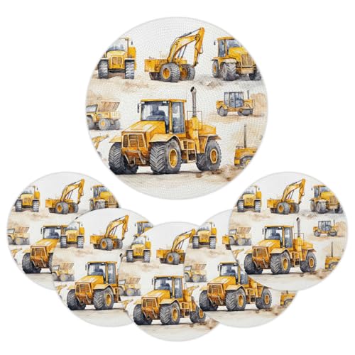 Mintoprints Juego de 6 manteles individuales redondos trenzados amarillos de 15 pulgadas, manteles individuales lavables para mesa de cocina y comedor