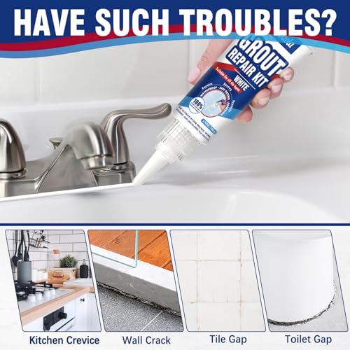 Tile Grout Repair Kit, 2 Pack Tile Grout Paint, Grout Sealer for Bathroom Kitchen Floor Tile, Fast Drying Grout Pen, White Filler Restore & Renew Tile Joints Line and Gaps - Image 3
