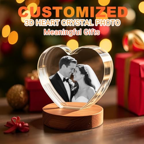 3D Crystal Photo, Customized Mothers Day Gifts for Women Men Wife Husband Mom Father, Personalized Gifts with 3D Laser Etched, Engraved Inside the Crystal Using Your Photo Customized Memorial-Heart - Image 3
