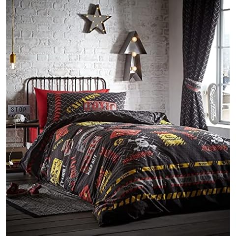 Kids' Club Bedding Toxic Caution Glow in The Dark Reversible Duvet Cover Set Bedding Range Multi Single, Multicolor Cover