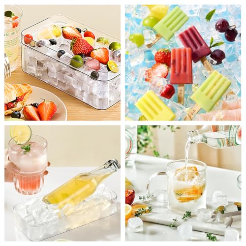 2 PCS Eiswürfel Flasche,Ice Cube Bottle,Eiswürfelbehälter Mit Deckel Und Behälter,Eiswürfelflasche Mit Deckel, 2 In 1 Ice Cube Tray, Water Bottle with Lid and Container (Rosa 500ml+Grün 800ml)