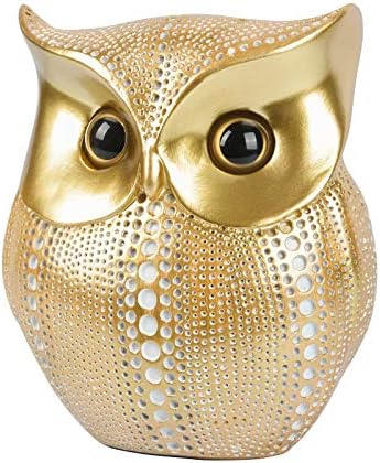 GoYonder Owl Decor Ornaments Sculpture for Home, Office, Bookshelf, TV Stand Decoration Resin Animal Figurines Minimalist Style Crafts Gift for Friend or Family, Animal Lovers (Gold/White Dots)