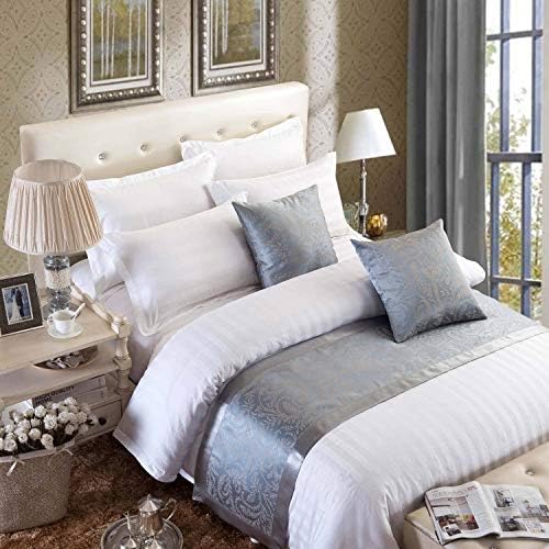 OSVINO Jacquard Bed Scarf Luxury Microfiber Bedding Protector Slipcover Smooth Comfort Bedroom Guestroom Inn Decor, Grey 180X50cm for 120cm Bed