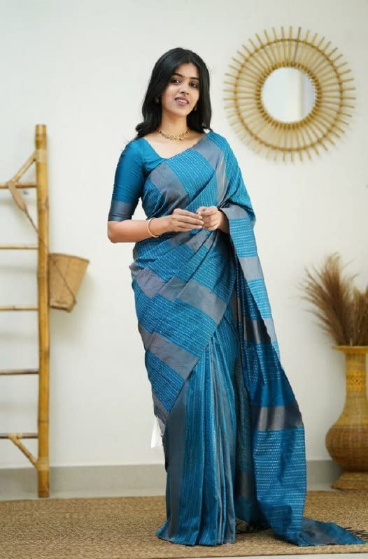 Image of Flosive Women's Kanjivaram Pure Zari Woven Soft Silk Saree With Blouse Piece (Mix Color)
