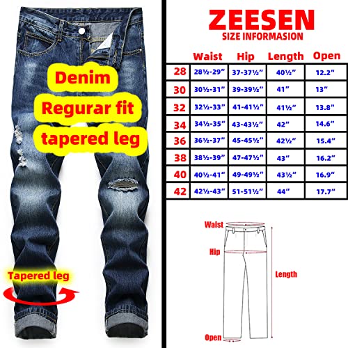 Zeesen Men's Jeans Ripped Regular Fit Straight Leg Distressed Destroyed Denim Pants （Bl1327-42） #TOP1