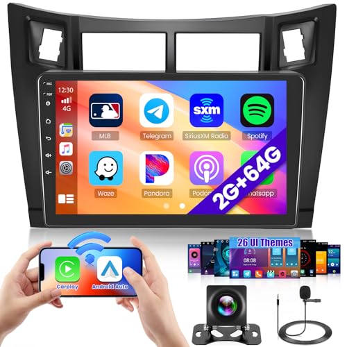 Hikity 2G 64G Android 15 Autoradio Navi Für Toyota Yaris 2005-2011 mit Wireless Carplay Android Auto Mirror Link, 9 Zoll Touchscreen Auto Radio mit GPS Bluetooth WiFi EQ FM RDS SWC MIC Rückfahrkamera