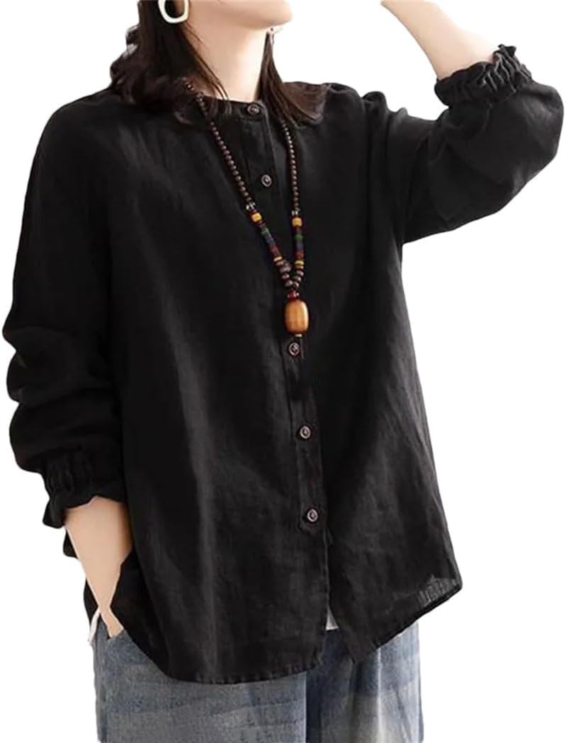 Women's Long Sleeve Button Down Shirts Solid Loose Elegant Blouses Spring Work Office Casual Tops