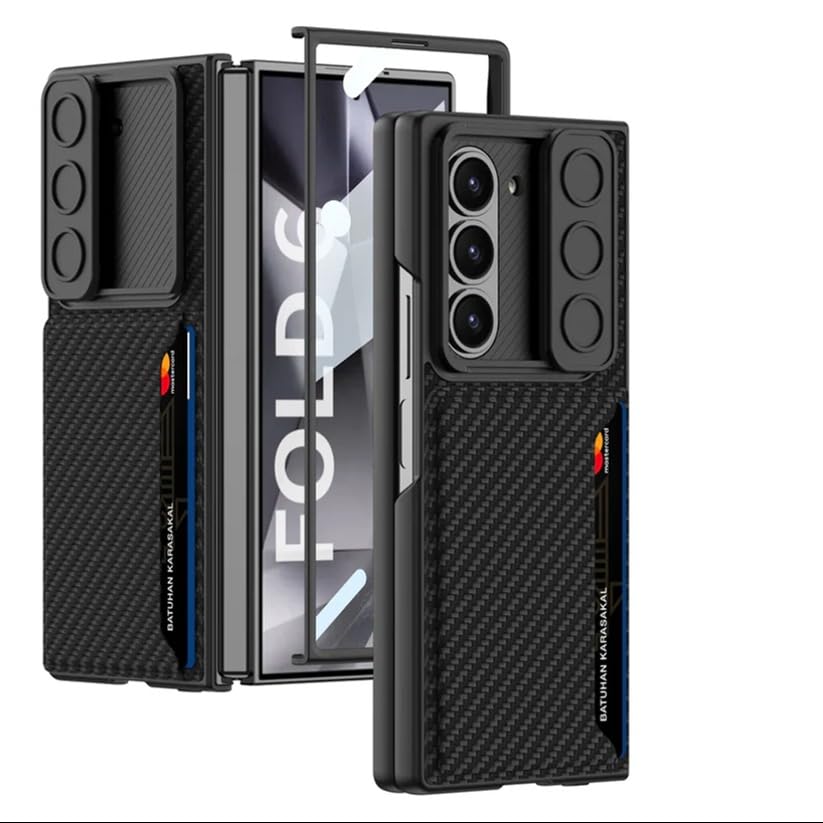 Image of MILLION CASES Back Cover Case for Samsung Galaxy Z Fold6 Shockproof Protective Sliding Window Wallet Case for Men & Boys(Carbon Black)