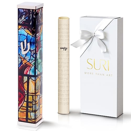 SURI Estojo Mezuzah com pintura de Marc Chagall, mezuzá autoadesivo de alumínio de 10 cm com rolo pa