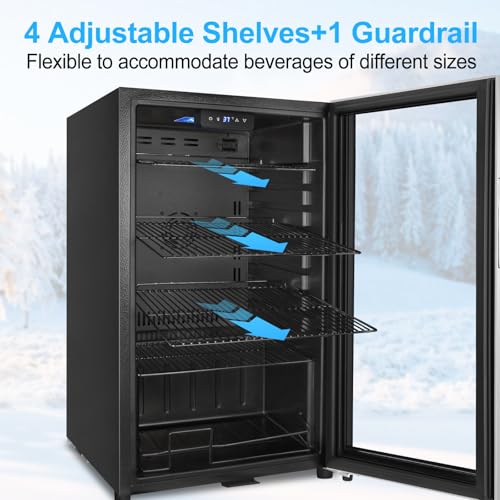 Image of Beverage Refrigerator 126 Can, Mini Beverage Fridge Small Beverage Cooler Stainless Steel with Glass Door Safety Lock, Drink Fridge for Beer Soda Wine, Perfect for Dorm Office Hotel