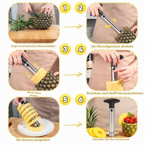 Foto von Newness Ananasschneider, Ananasschäler Edelstahl [Upgraded, Verstärkt, Dicker Klinge], Premium Ananas-Entkerner Schneider, Ananas Core Entferner Werkzeug für Home & Küche mit scharfe Klinge