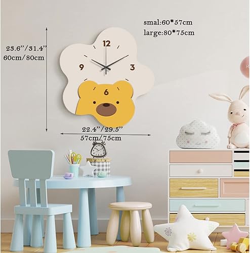 Miniatura 2 de AOKLEY Reloj de pared Night Light Wall Clock Non Ticking Luminous Flower Shape Dimmable Art Clock Bear Pattern Decorative Painting WRemote Control