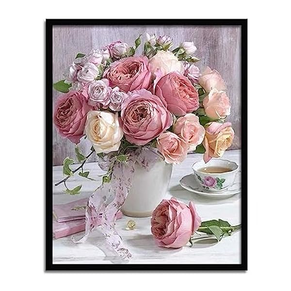 5D DIY Diamond Painting Kit Completo, Vaso Fiore Strass Ricamo Punto Croce Pittura per Adulti Bambini, Paint by Numbers Pittura Diamante kit Perline, per Casa Parete Decor 80x100cm v-746