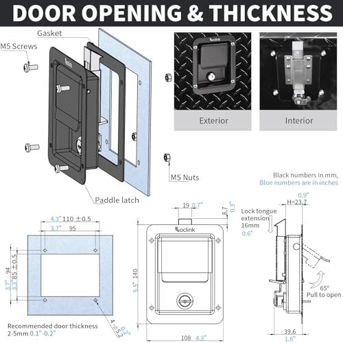 Loclink Black Truck Tool Box Lock Replacement kit, 4PCS Stainless Steel Paddle Latch for Truck Bed Toolbox Handle, Trailer Door, RV, Camper, ATV, UTV, 5.85" L x 4.25" W with Keys, 4 Pack by Loclink - Used condition - Image 3