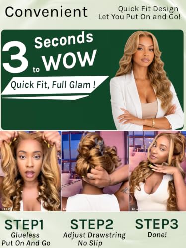 Image of KLAIYI Bye Bye Slip Ombre Highlight Honey Blonde Glueless Precut 7x5 Lace Front Loose Body Wave Wig Human Hair Drawstring Pre Plucked Bleached Knots Pre Everything 30S Ready to Wear and Go Wig 22Inch