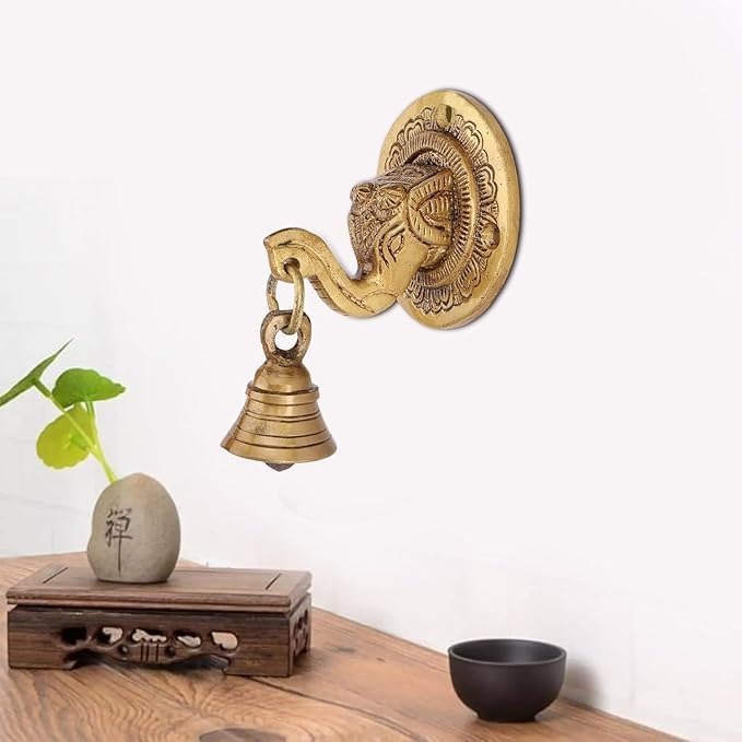 Elephant Face Wall & Door Brass Decorative Bell Pair, Elephant Hangings for Decoration (300g Each).