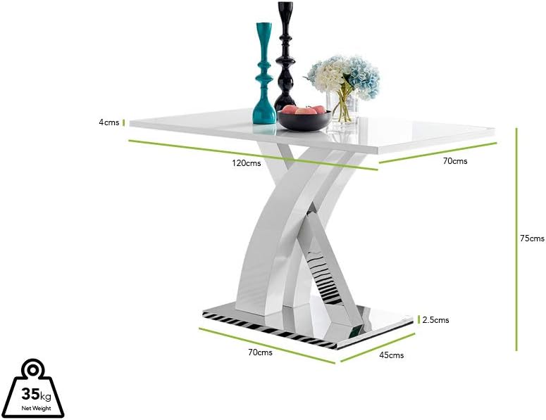 Furniturebox UK Atlanta White High Gloss and Chrome Metal Rectangle Dining Table and 4 Black Lorenzo Dining Chairs Set