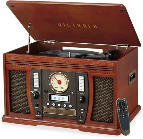 Image of Victrola Aviator 8-in-1 Bluetooth Record Player & Multimedia Center with Built-in Stereo Speakers - 3-Speed Turntable, Vinyl to MP3 Recording, Wireless Music Streaming, Mahogany