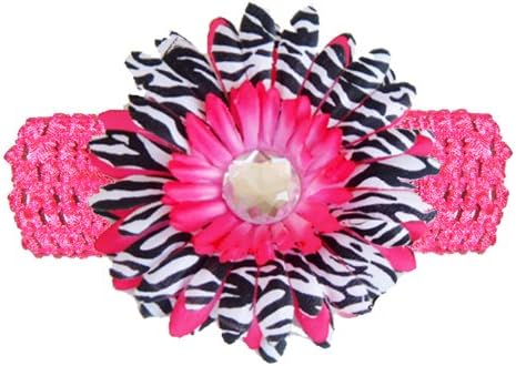 Hot Pink Black White Zebra Jewel Gerbera Daisy Flower Pink Crochet Headband Gerber - girls child baby toddler apparel head hair band bow bows girl soft infant youth accessory