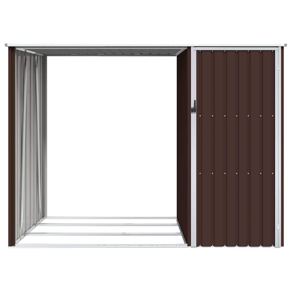 Garten Brennholzlager Geräteschuppen aus verzinktem Stahl Braun 245x98x159 cm mit schrägem Dach und großzügigem Stauraum für Gartenhaus, Gerätehaus, Werkzeug und Fahrräder
