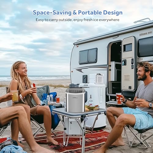 LIVINGbasics Machine à glace en acier inoxydable, auto-nettoyage,9 Cubes en 6-12 min 26 Lbs/Jour. 1.2L Réservoir de stockage d'eau. Vue couvercle de fenêtre. 35dB. Eau auto & Alertes de glace. & panier inclus.