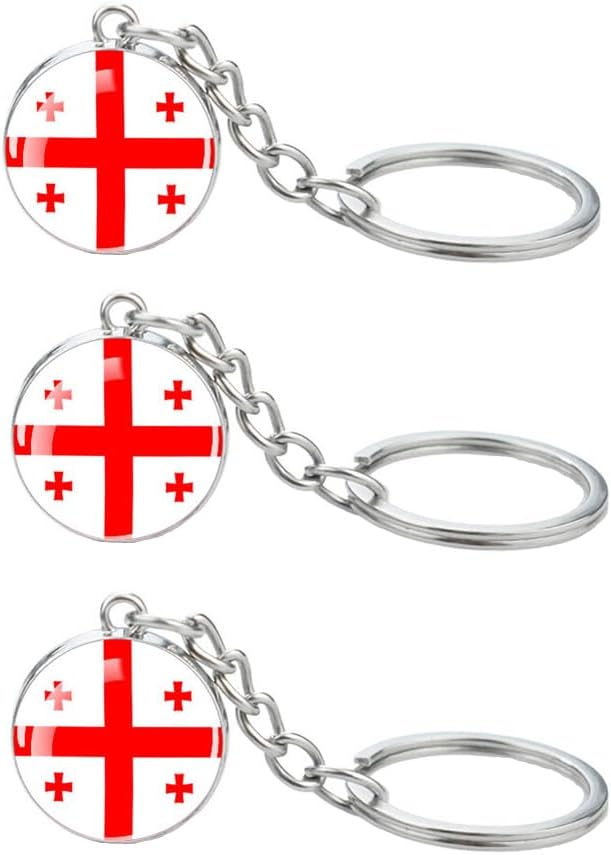 3 Pcs Georgia Flag Key Chain,Cool Keychain for Car Keys, Stainless Steel Keyrings & Keychains,Used for Home Decoration, Jewelry Hanging Decorations.